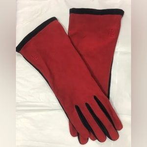 Women’s Ralph Lauren Soft Leather Gloves, Black, Red, Large